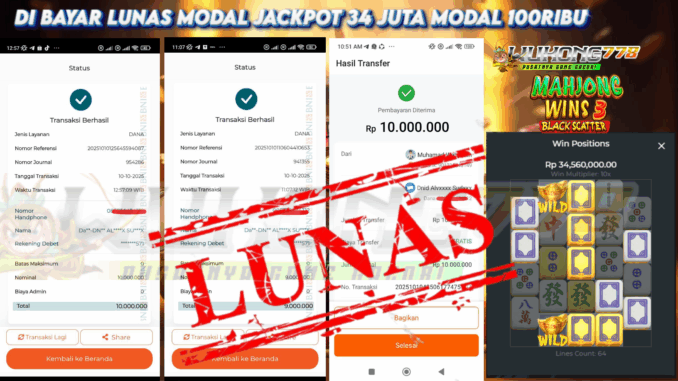 Selamat Kepada Member Dengan User ID : BIDOSXXX Bermain Di Game Mahjong Wins 3 - Black Scatter  Slot Dengan modal 100.000 Berhasil Mendapatkan Kemenangan Sebesar 34.000.000